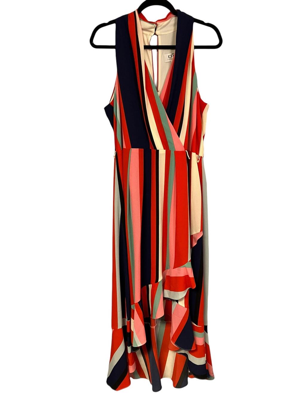 DR Collection by Donna Ricco Sleevless Multicolor Striped Midi Dress Size 16